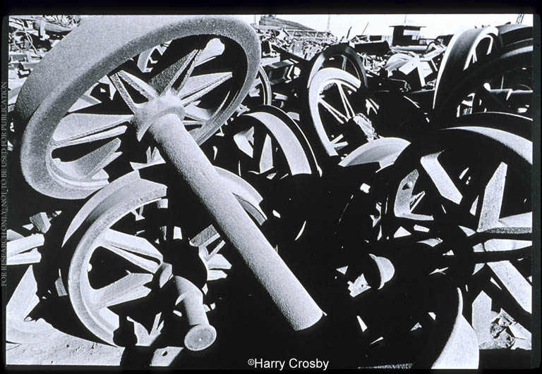 Santa Rosalía: Scrapped railroad wheels at the Boleo mill, 1967