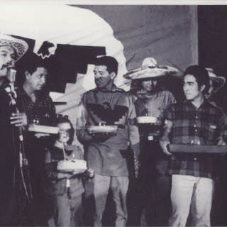 LUIS VALDEZ AS MC FOR THE EVENING MARCH RALLY TO WELCOME AND HONOR CESAR CHAVEZ, CAPTAIN ROBERTO BUSTOS, EPIFANIO CAMACHO AND OTHER MARCHERS.