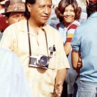 Cesar Chavez and daughter, Eloise, on picket line.