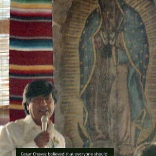 Cesar Chavez speaking at wedding for the Gilbert Padilla family at La Paz May 1978.