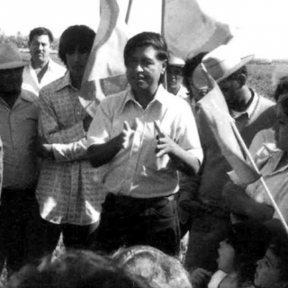 Cesar Chavez on strike line in Coachella 1973