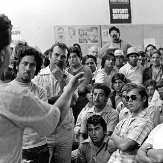 Cesar Chavez speaks at the UFW Salinas field office in 1974.